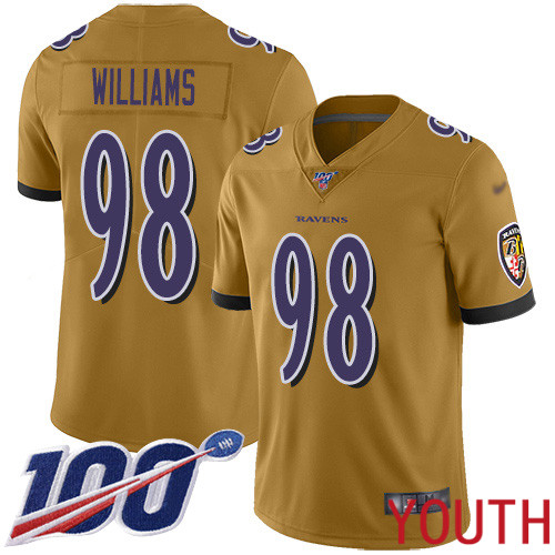 Baltimore Ravens Limited Gold Youth Brandon Williams Jersey NFL Football #98 100th Season Inverted Legend->women nfl jersey->Women Jersey